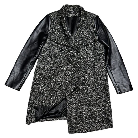Kenneth Cole New York Wool Blend Faux Leather Luxury Designer Winter Coat Medium - Picture 1 of 5